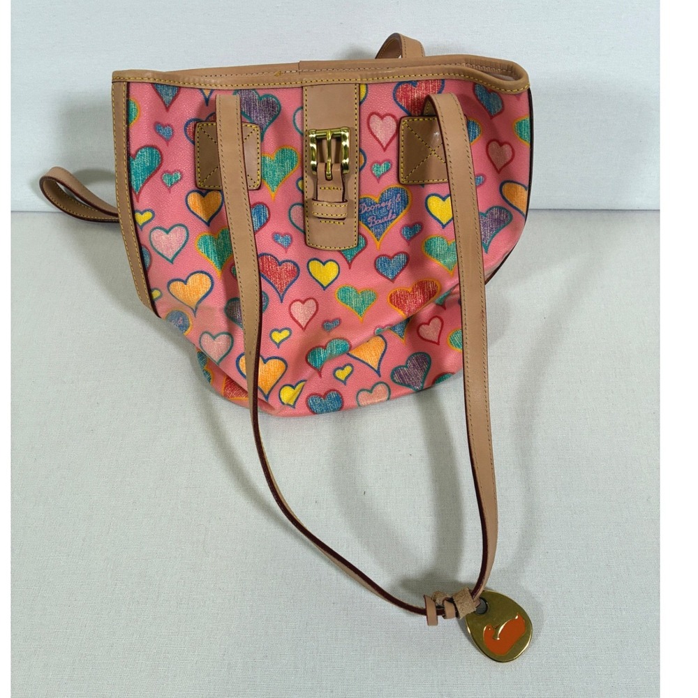 Dooney & Bourke Crayon Hearts Pink Multicolor Vachetta Leather Tote Shoulder Bag